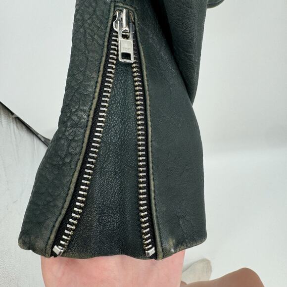 Mackage Leather Jacket Moto Black Pebble Cropped Genuine Sleevs Biker Lamb XS - Picture 7 of 13